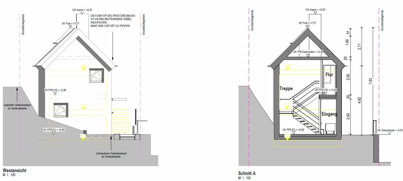 Westansicht & Schnitt A